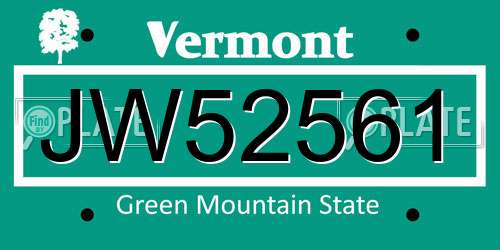 JW52561 Vermont License Plate