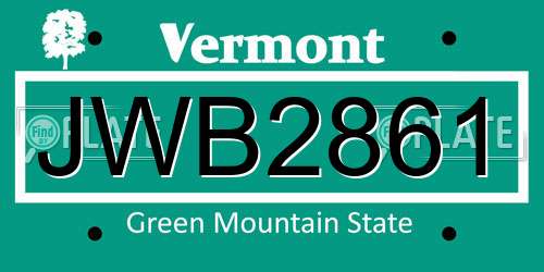 JWB2861 Vermont License Plate
