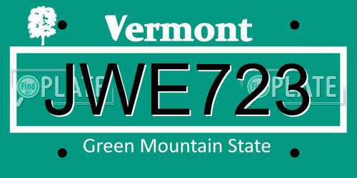 JWE723 Vermont License Plate