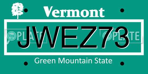 JWEZ73 Vermont License Plate