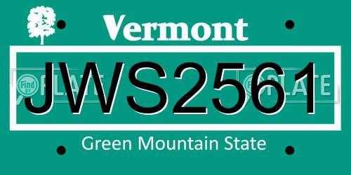 JWS2561 Vermont License Plate
