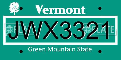 JWX3321 Vermont License Plate