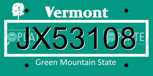 JX53108 Vermont License Plate