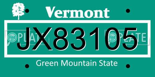 JX83105 Vermont License Plate