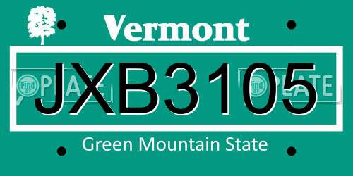 JXB3105 Vermont License Plate