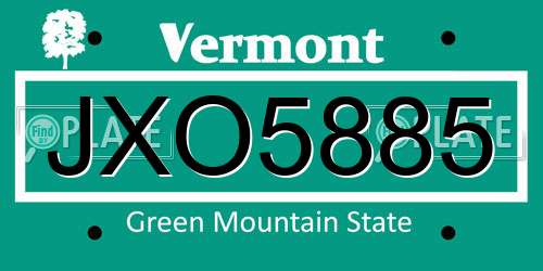 JXO5885 Vermont License Plate