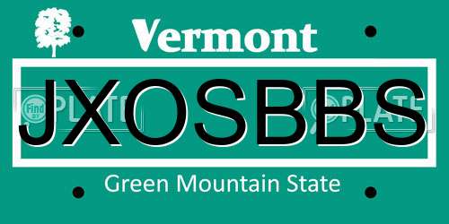 JXOSBBS Vermont License Plate
