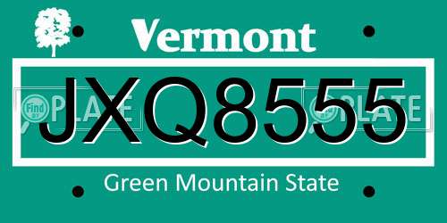 JXQ8555 Vermont License Plate