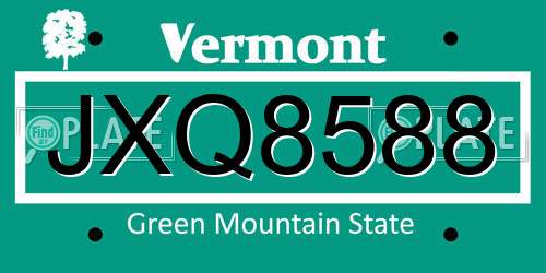 JXQ8588 Vermont License Plate