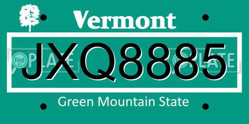 JXQ8885 Vermont License Plate