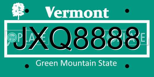 JXQ8888 Vermont License Plate