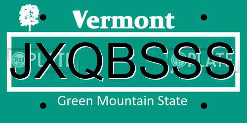 JXQBSSS Vermont License Plate