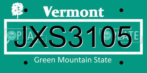 JXS3105 Vermont License Plate