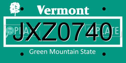 JXZ0740 Vermont License Plate
