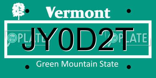 JY0D2T Vermont License Plate