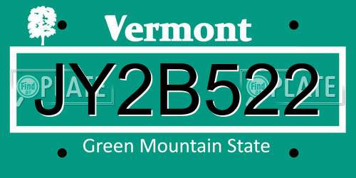 JY2B522 Vermont License Plate