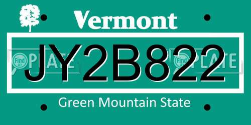 JY2B822 Vermont License Plate