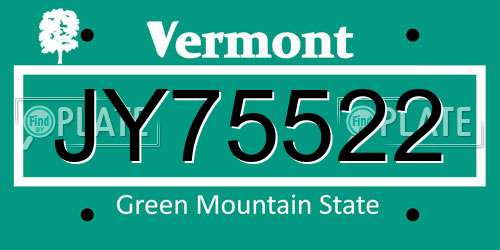 JY75522 Vermont License Plate