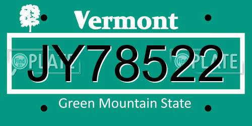 JY78522 Vermont License Plate