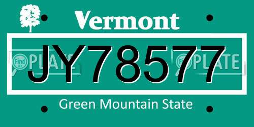 JY78577 Vermont License Plate