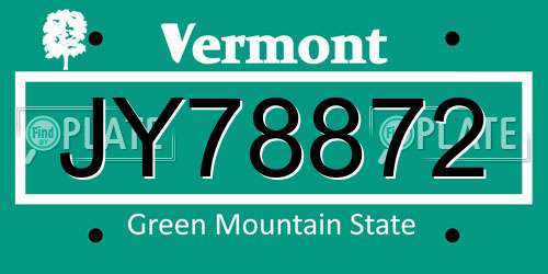 JY78872 Vermont License Plate