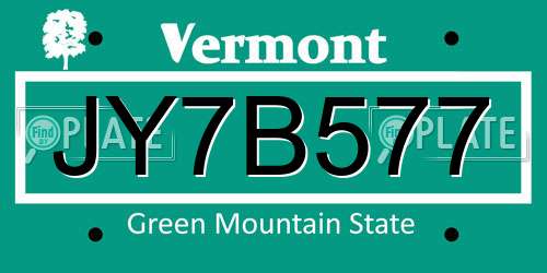 JY7B577 Vermont License Plate
