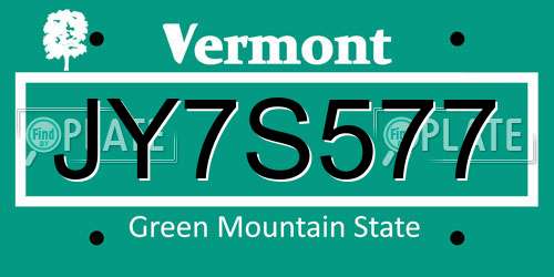 JY7S577 Vermont License Plate