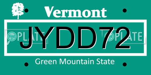 JYDD72 Vermont License Plate