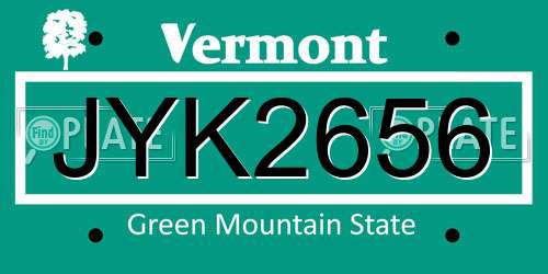 JYK2656 Vermont License Plate