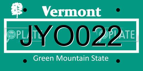JYO022 Vermont License Plate