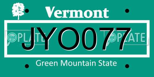 JYO077 Vermont License Plate