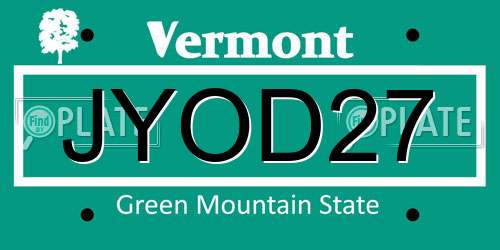 JYOD27 Vermont License Plate