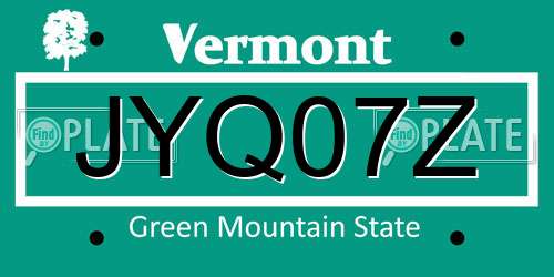 JYQ07Z Vermont License Plate