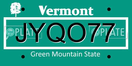 JYQO77 Vermont License Plate