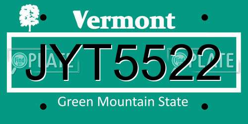 JYT5522 Vermont License Plate