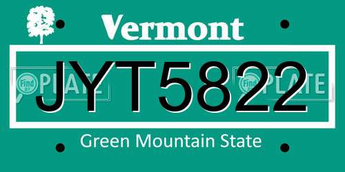 JYT5822 Vermont License Plate