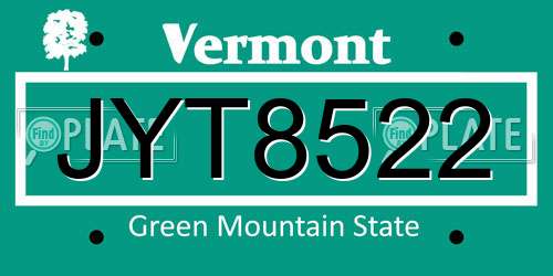 JYT8522 Vermont License Plate