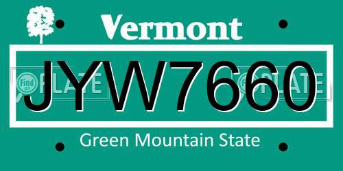 JYW7660 Vermont License Plate