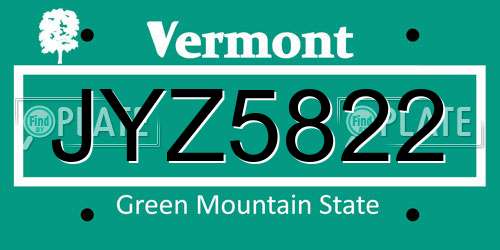 JYZ5822 Vermont License Plate