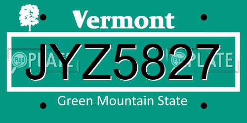 JYZ5827 Vermont License Plate