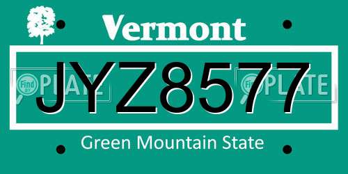 JYZ8577 Vermont License Plate