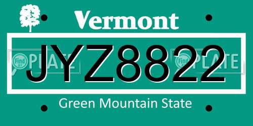 JYZ8822 Vermont License Plate