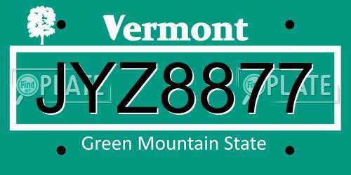 JYZ8877 Vermont License Plate