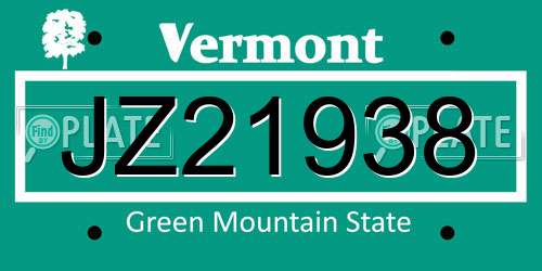 JZ21938 Vermont License Plate
