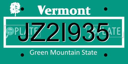JZ2I935 Vermont License Plate