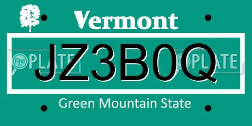 JZ3B0Q Vermont License Plate