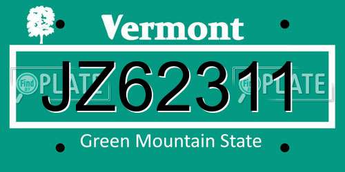 JZ62311 Vermont License Plate