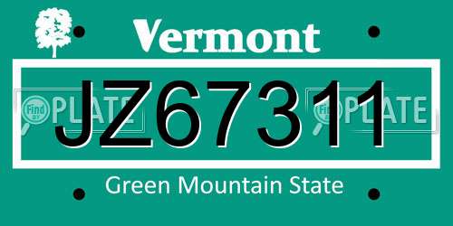 JZ67311 Vermont License Plate