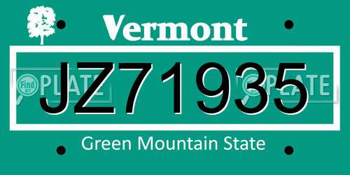 JZ71935 Vermont License Plate
