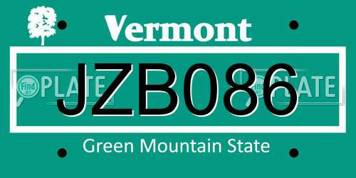 JZB086 Vermont License Plate